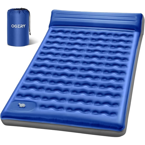 Ultralight Inflatable Sleeping Pad with Built-in Pillow and Foot Pump, 6-Inch Thick, Full Size, Blue