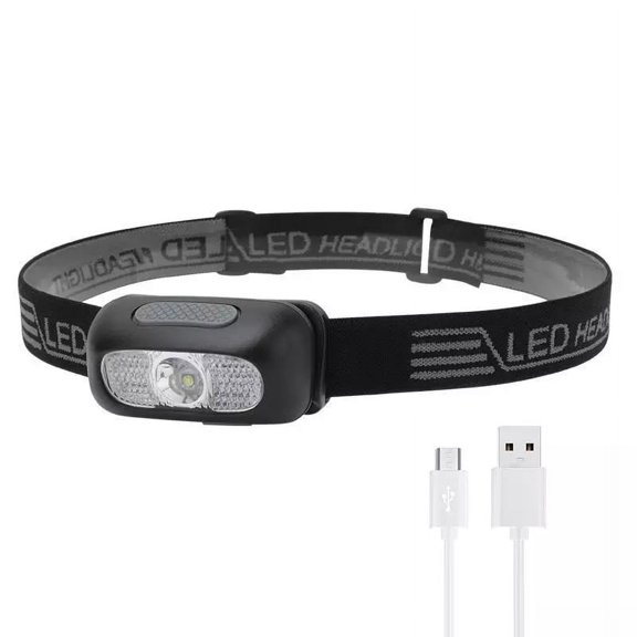 Ultralight LED Headlamp, 600 Lumen Ultra Bright Light  5 Modes, High/Medium/Low White Light and Emergency Red Light/Strobe Modes  IPX4 Waterproof Headlight