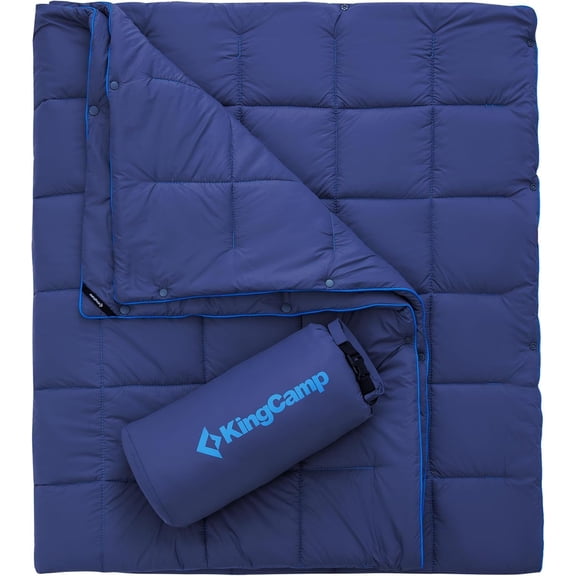 Ultralight Packable Down Alternative Wearable Camping Blanket Weatherproof Warm Quilt with Snap Buttons Navy 69" L x 53" W