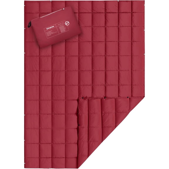 Ultralight Packable Wearable Camping Blanket Weatherproof Warm Quilt with Snap Buttons 69" x 53" Crimson