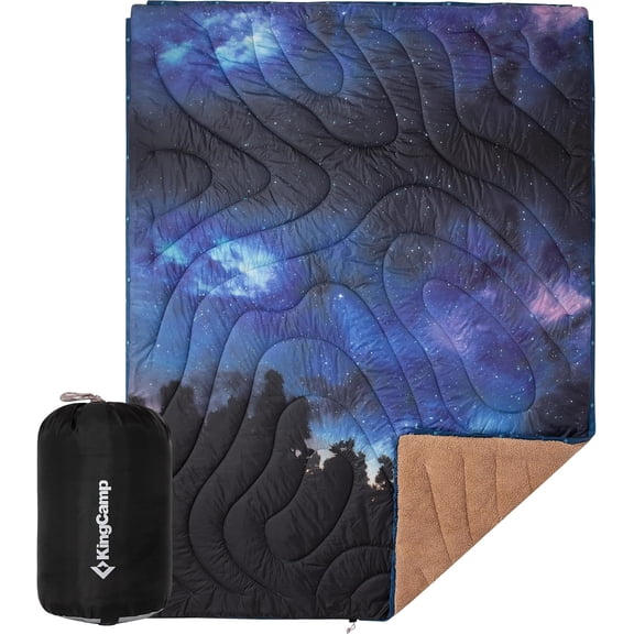 Ultralight Packable Wearable Camping Blanket with Snap Buttons and Corner Loops Weatherproof Quilt 79" x 57" Sherpa Fleece Forest