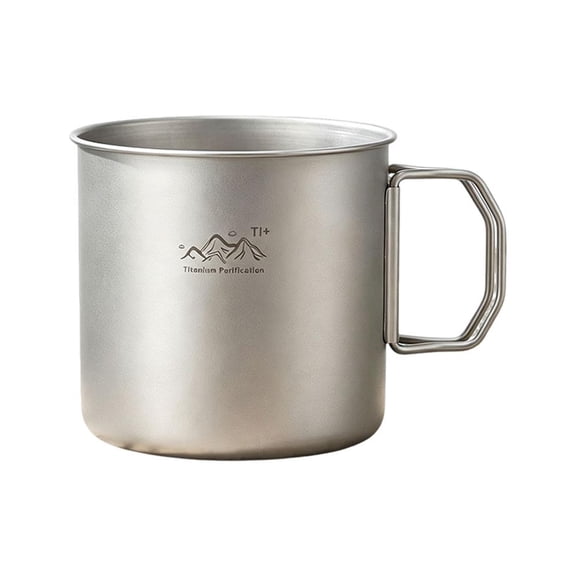Ultralight Titanium Camping Cup, Foldable Handle Backpacking Mug, Portable Hiking Drinkware