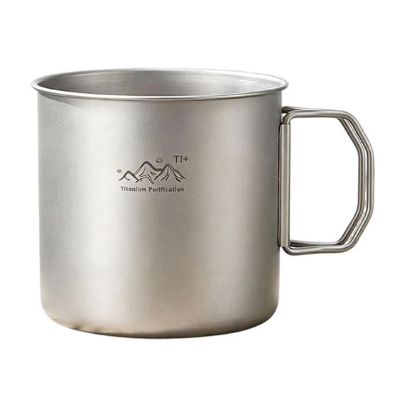 Ultralight Titanium Camping Cup, Foldable Handle Backpacking Mug, Portable Hiking Drinkware