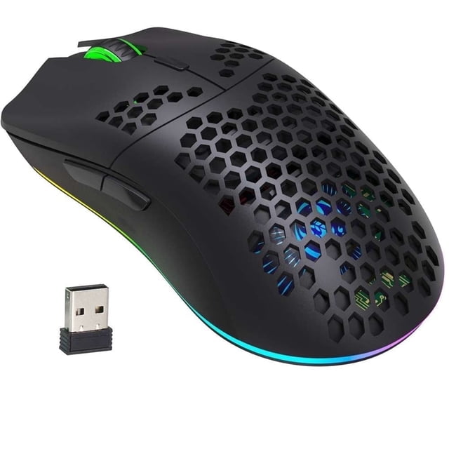 Hexamurby Ultralight Wireless Gaming Mouse,6 Kinds RGB Backlit,5 Levels Adjustable,Lightweight Honeycomb Shell Mice for PC Gamers(Black)
