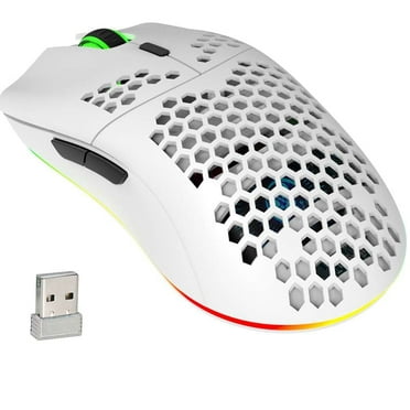 Hexamurby Ultralight Wireless Gaming Mouse,6 Kinds RGB Backlit,5 Levels Adjustable,Lightweight Honeycomb Shell Mice for PC Gamers(White)
