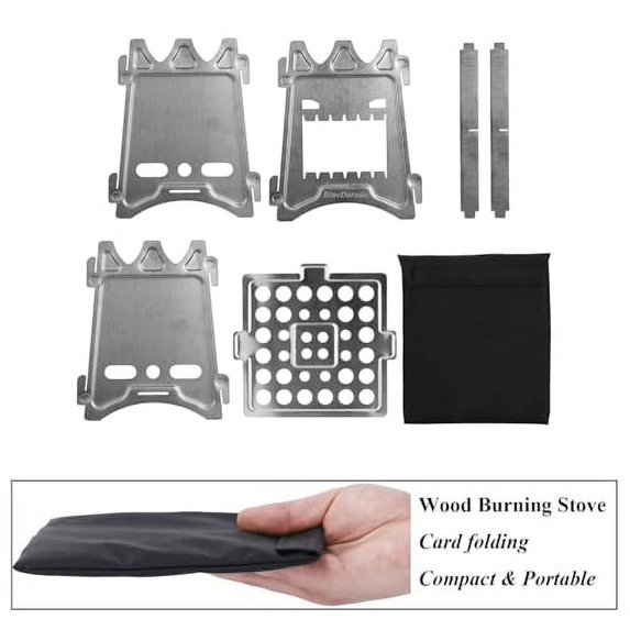 Ultralight Wood Burning Stove Portable Backpacking Stove Titanium Multi-Fuels Outdoor Camping Stove (Stainless Steel)