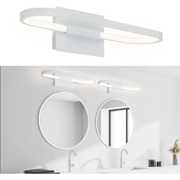 Ultralux Modern Hoop Edge Lit LED Vanity Light - 20 Inch Wall Mounted Modern Bathroom Light Fixture - 10W, 3000K & ETL Listed - Easy Install, Bright LED Vanity Mirror Light - (Matte White)