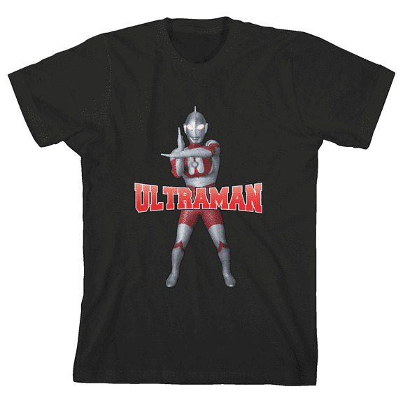 Ultraman Beam Stance Crew Neck Short Sleeve Boy's Black T-shirt-Medium