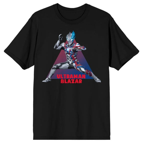 Ultraman Character Art Gradient Triangle Crew Neck Short Sleeve Women's Black T-shirt-XXL