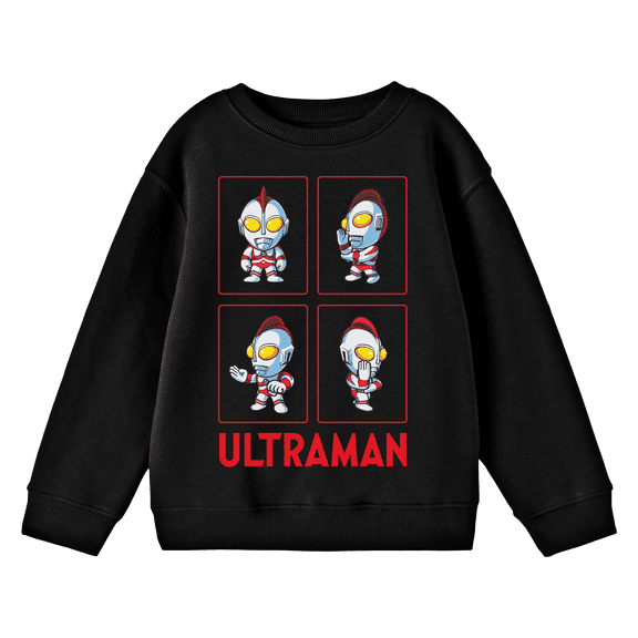 Ultraman Chibi Characters Youth Black Crew Neck Sweatshirt-Medium