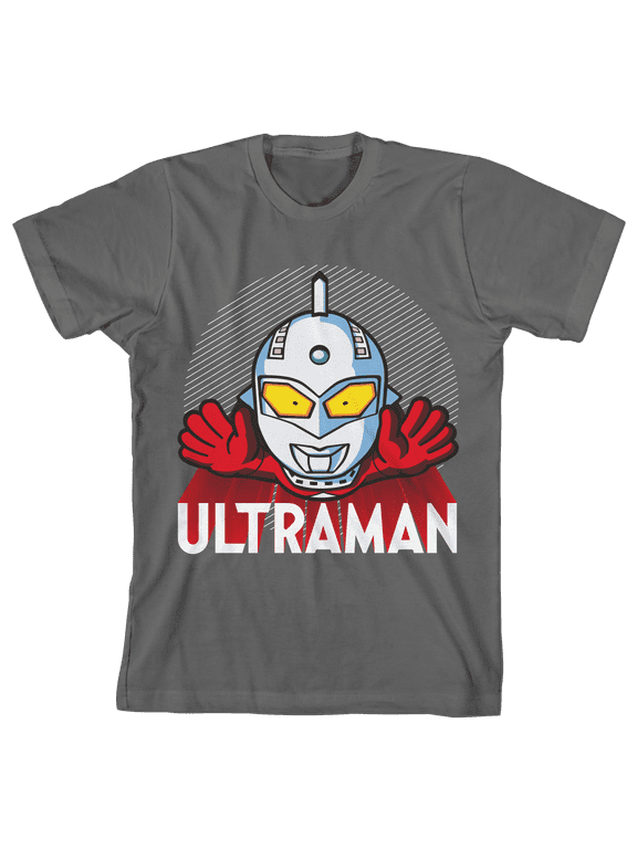 Ultraman Chibi Flying Ultraman Youth Charcoal Short Sleeve Crew Neck Tee-Medium