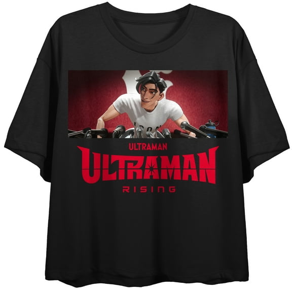 Ultraman Rising Ken Interview Women's Black Crew Neck Short Sleeve Crop Top-XL