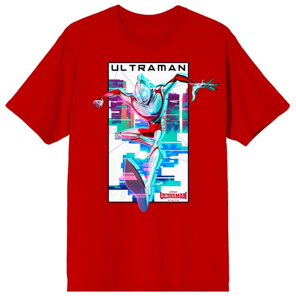 Ultraman Rising Ken Sato Glitch Art Crew Neck Short Sleeve Red Adult T-shirt-Small