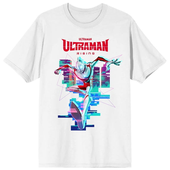 Ultraman Rising Neon Glitch Art Crew Neck Short Sleeve Women's White T-shirt-Small