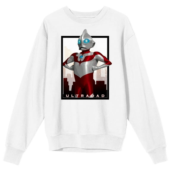 Ultraman Rising Ultradad Crew Neck Long Sleeve White Adult Sweatshirt-Medium