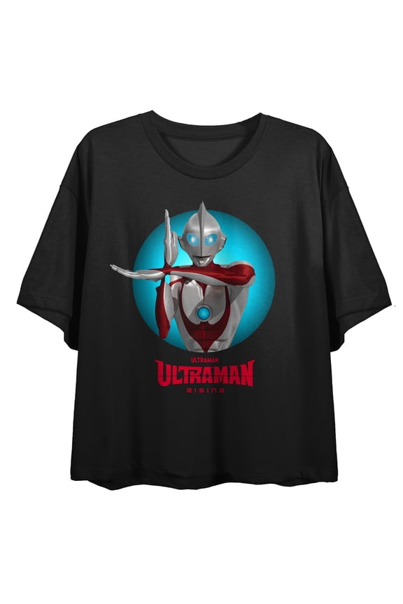 Ultraman Rising Ultraman Character Circle Crew Neck Short Sleeve Women's Black Crop Top-Large