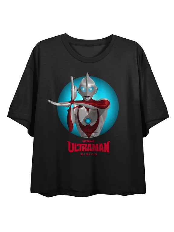 Ultraman Rising Ultraman Character Circle Crew Neck Short Sleeve Women's Black Crop Top-XL