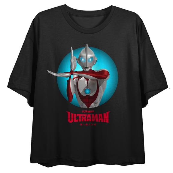 Ultraman Rising Ultraman Character Circle Crew Neck Short Sleeve Women's Black Crop Top-XS