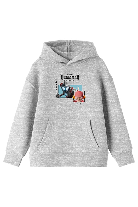 Ultraman Rising Ultraman & Emi Front & Back Art Youth Athletic Heather Long Sleeve Hooded Sweatshirt  - XS