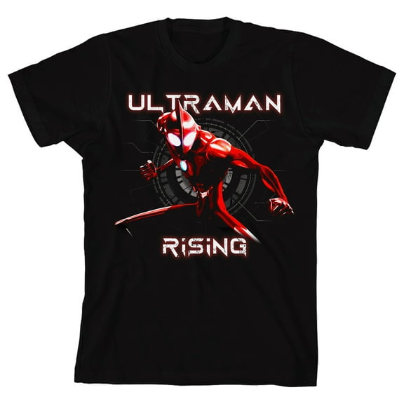 Ultraman Rising Ultraman Strike Pose Crew Neck Short Sleeve Boy's Black T-shirt-XS