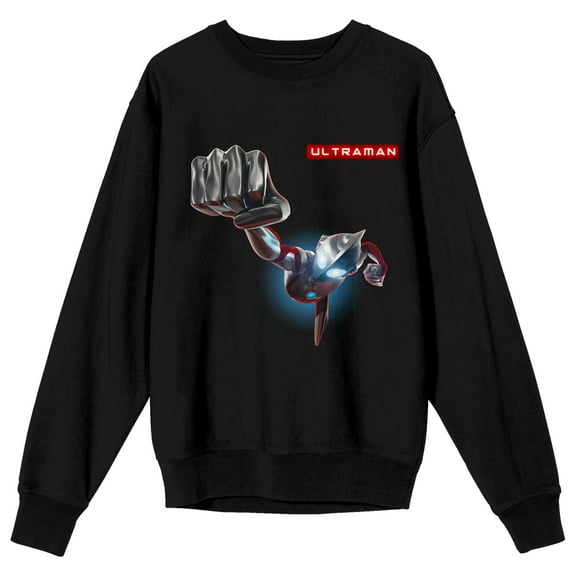 Ultraman Superhero Punch Crew Neck Long Sleeve Black Adult Sweatshirt-XXL