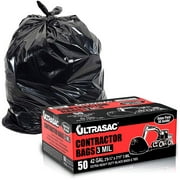 Ultrasac - Extra Heavy Duty Contractor Bags, 42 Gallon, 3 Mil, 32" X 47", Black, 50 Count