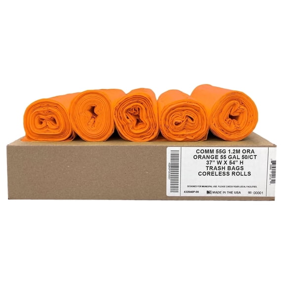 Ultrasac Heavy Duty 55 Gallon Orange Trash Bags - (Value 50 Pack) - 1.5 MIL equivalent Industrial Strength Plastic 37" x 54" for 50-55 Gal Cans -Fits Toter, Rubbermaid Brute, Carlislie Bronco etc.