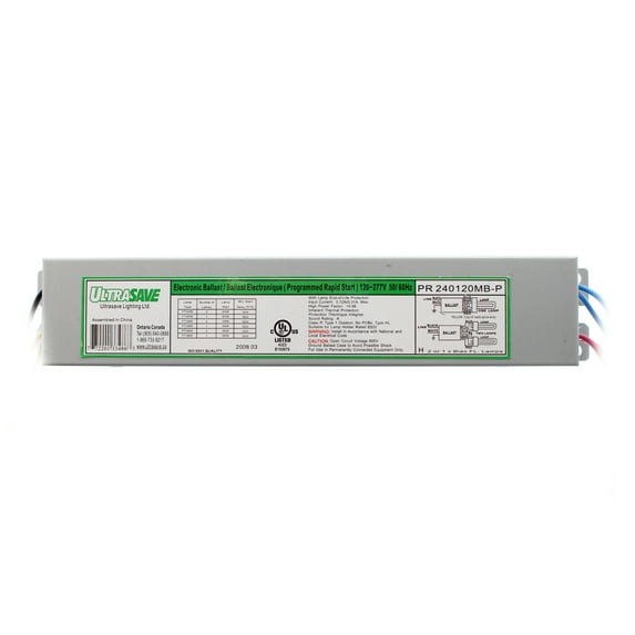 Ultrasave PR240120MB-P Compact Ballast, 2-Lamp, FT40W, 40W T4, 120/277V
