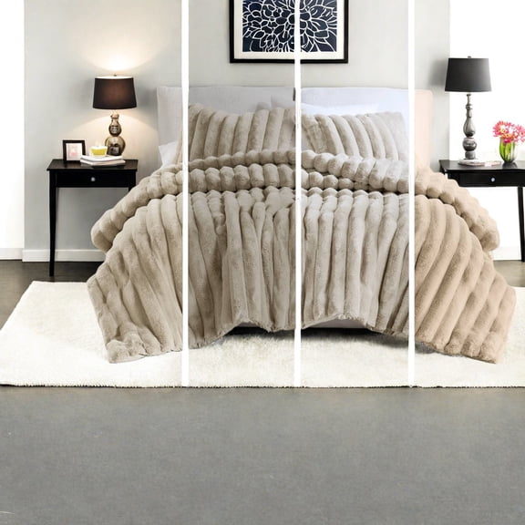 Ultrasoft Ribbed Faux Fur Bedding Set Full/Queen Cozy and Modern Design