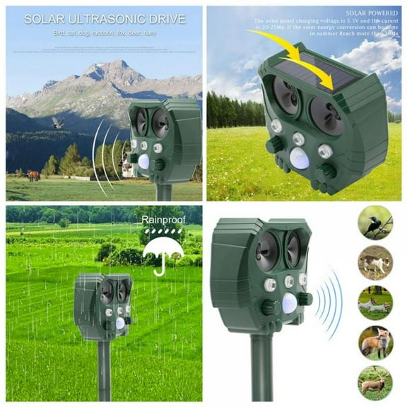 Ultrasonic Animal Repellent, Animal Repeller Deterrent with Motion Sensor, Solar Powered Waterproof Pest Repeller, Animal Pest Control Scares Off Repels Squirrels, Raccoons, Skunks, Rabbits