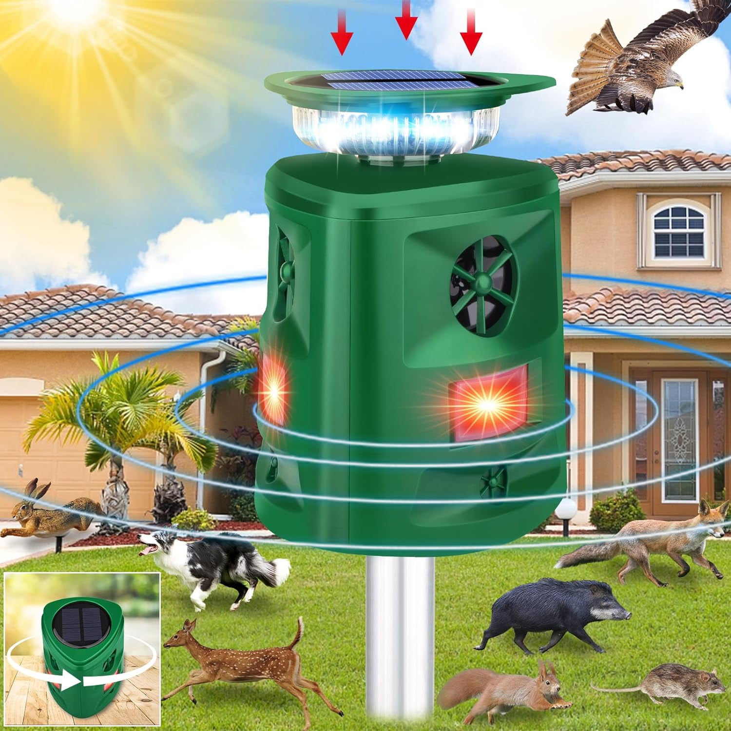 Ultrasonic Animal Repellent Outdoor, 360° Cat Repellent Outdoor ...