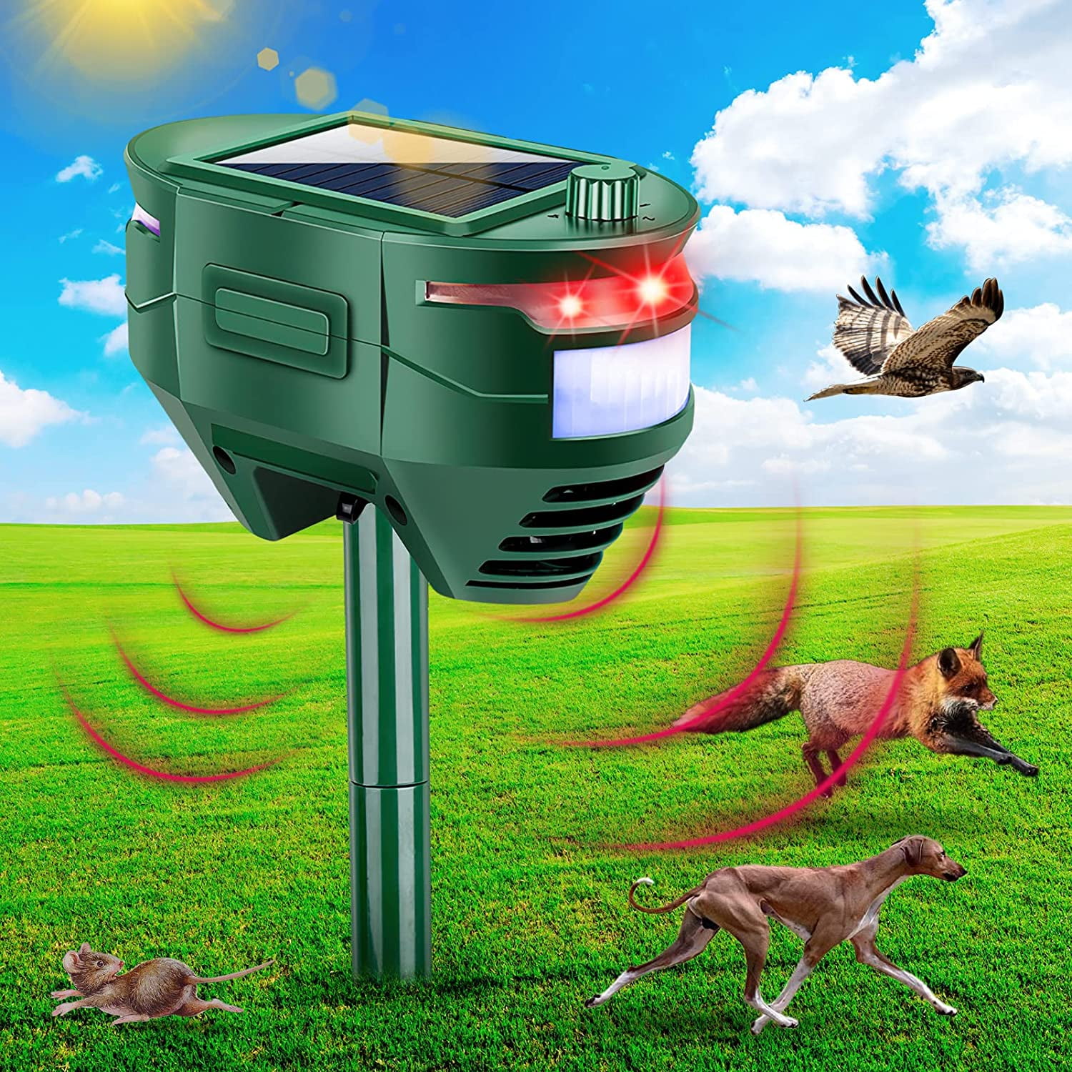 Solar Powered Ultrasonic Animal Repeller - Pest Control For Cats, Deer, Raccoons In Garden (Outdoor)