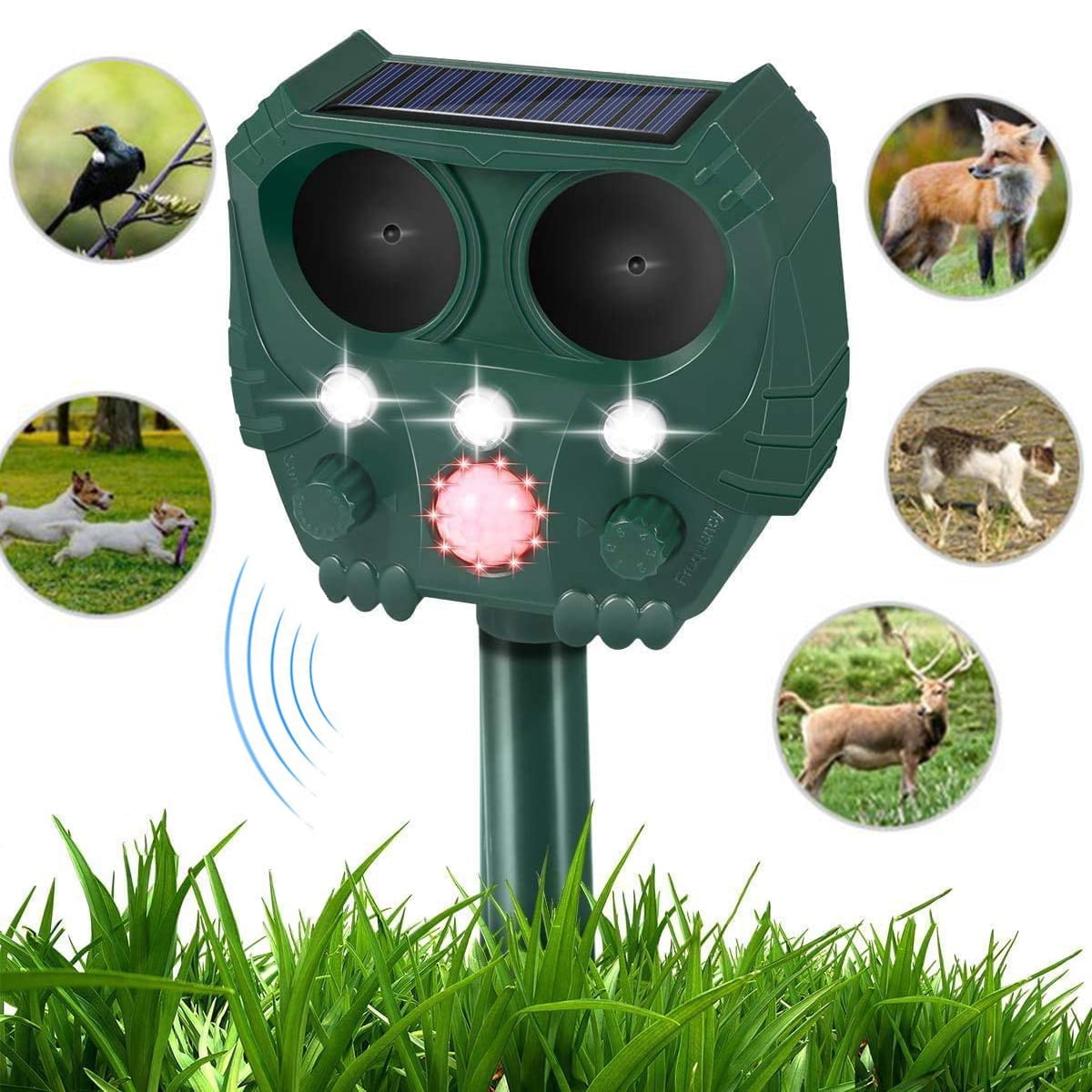 Ultrasonic Animal Repellent, Outdoor Solar Powered and Waterproof PIR