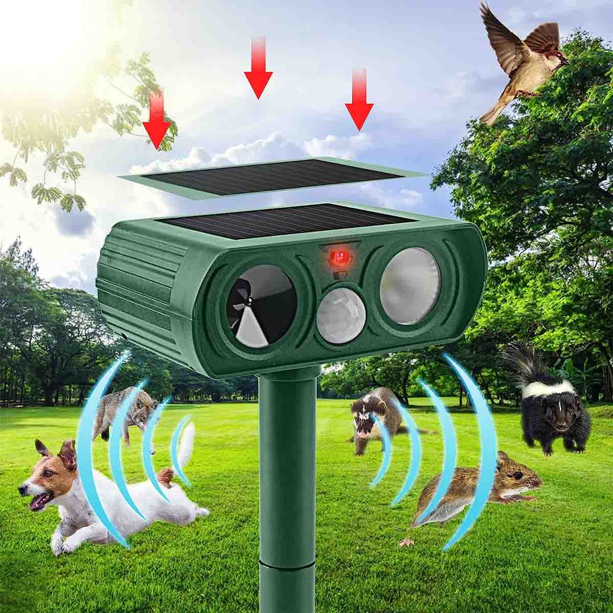 Ultrasonic Animal Repellent Solar Outdoor Animal Repeller Motion Detection with LED Flash Light Alarm Defender Cat Skunk Deer Bird Dog Waterproof ABS Dark Green Walmart