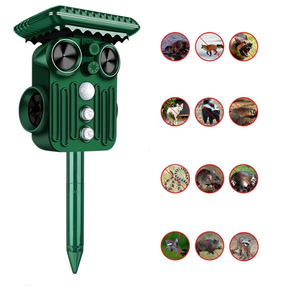 Ultrasonic Animal Repeller Outdoor, Repellent & Deterrent with PIR Sensor & Flashing Light,Solar Powered Deer Repellent Device for Squirrels,Raccoons,Skunks,Rabbits