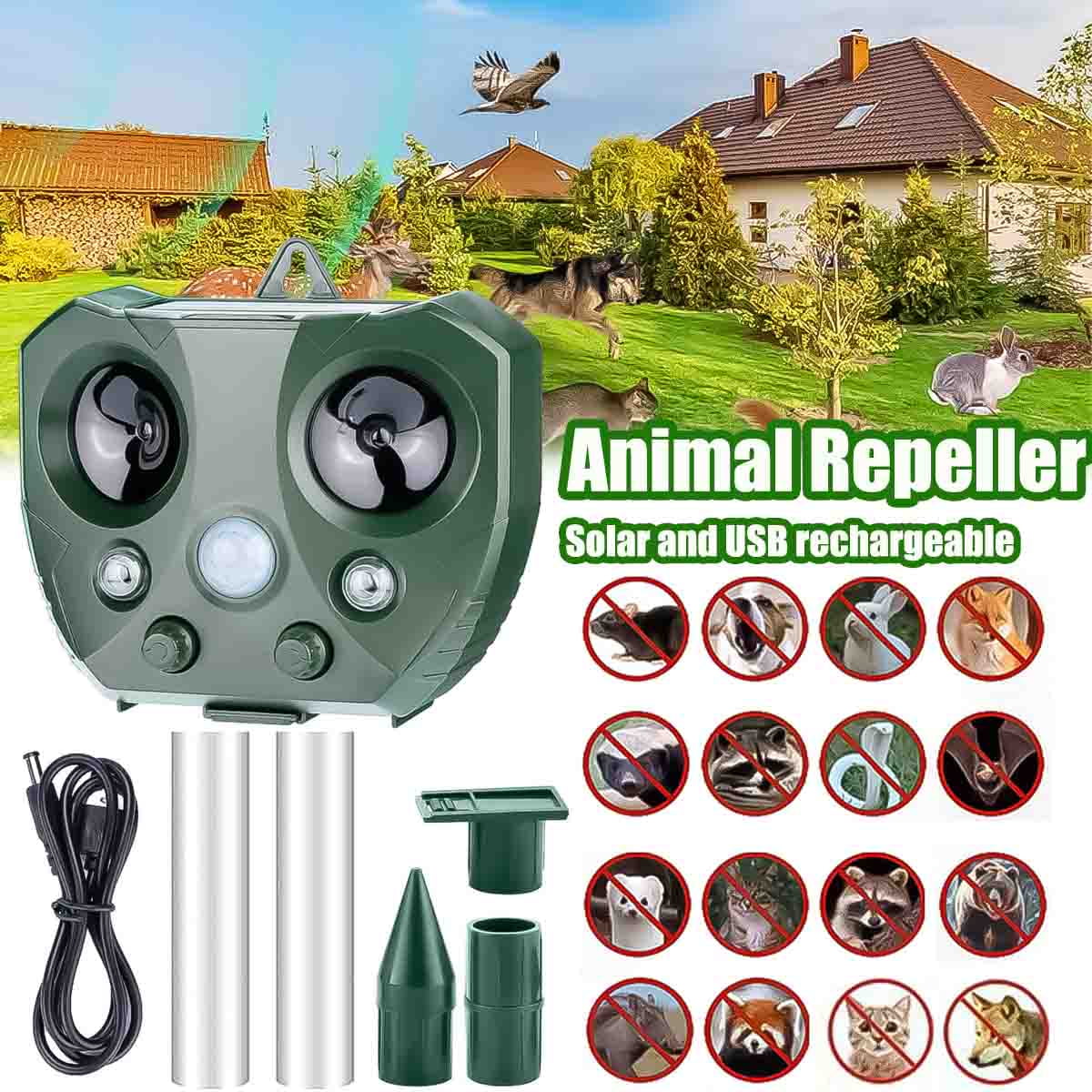 Ultrasonic Animal Repeller Outdoor Solar Animal Repellent with Motion