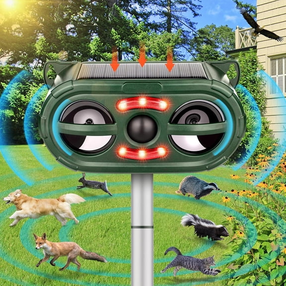 Ultrasonic Animal Repeller,Solar Pest Animal Repellent Outdoor,Squirrel Repellent,Animal Deter Devices Outdoor,Cat Repeller with Motion Sensor & Flashing Light (1 Pc)