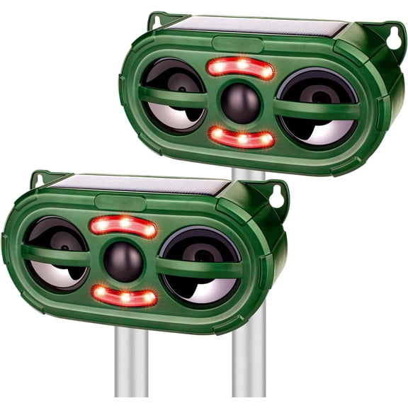 Ultrasonic Animal Repeller,Solar Pest Animal Repellent Outdoor,Squirrel Repellent,Animal Deter Devices Outdoor,Cat Repeller with Motion Sensor & Flashing Light (2 Pcs)
