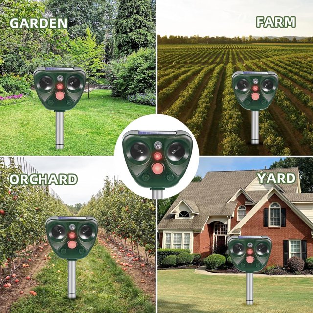 2 Pack Solar Powered Ultrasonic Animal Repeller, Motion Sensor, Loud
