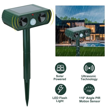 Ultrasonic Animal Repeller Solar Powered Motion Sensor Repellent IPX4 Waterproof Outdoor For Farm Garden Yard Repelling