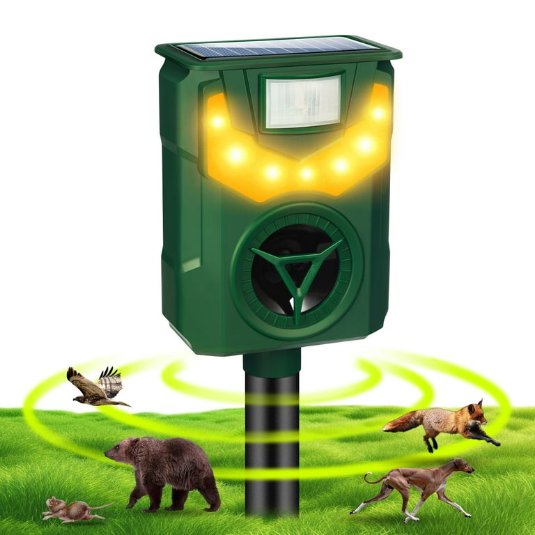 Ultrasonic Animal Repeller Solar Powered Outdoor Deer Repellent Devices with Motion Sensor Flame Light Waterproof Animal Deterrent for Deer Raccoon Cat Squirrel Skunk Dog Rabbit Coyote and More Walmar...