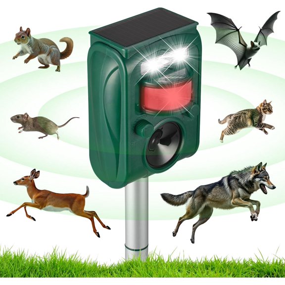 Ultrasonic Cat Repellent-Solar Deer Repellent Devices With Motion Detection, Outdoor Animal Repellent for Squirrel, Raccoon, Rabbit, Fox, Skunk Repellent for Yard Garden