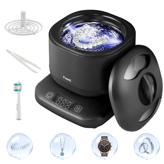 Ultrasonic Retainer Cleaner PRO, 42kHz Ultrasonic Cleaner for Dentures, Retainers, Jewelry Cleaner Machine with Detachable IPX7 Waterproof Tank, Deep Cleaning for Rings, Watches & Night Guards Black