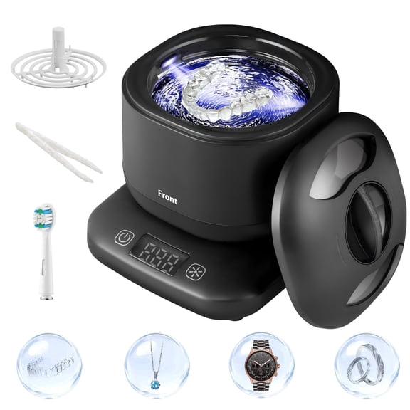 Ultrasonic Retainer Cleaner PRO, 42kHz Ultrasonic Cleaner for Dentures, Retainers, Jewelry Cleaner Machine with Detachable IPX7 Waterproof Tank, Deep Cleaning for Rings, Watches & Night Guards Black