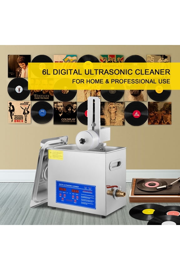 Ultrasonic Cleaner 6L Ultrasonic Vinyl Cleaner 7-12 Inch 8 Records Ultrasonic Vinyl Cleaning Machine 180W Ultrasonic Records Cleaner with Drying Rack for Home Store