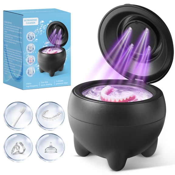 Ultrasonic Retainer Cleaner Machine, 4Ultrasonic Dental Cleaning Pod for Denture, Night Guards, Jewelry, Dental Pod, Low Noise 4 Modes (White)