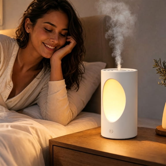 Ultrasonic Cool Mist Humidifier and Aroma Diffuser, 600 ML, White, USB Powered, Decorative Night Light for Quiet Air Moisture, for Bedroom, Home Office, Nursery and Holiday Gift
