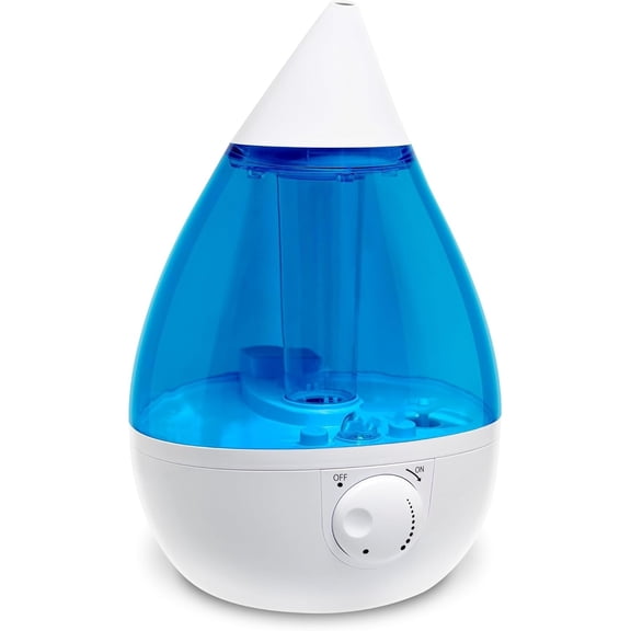 Ultrasonic Cool Mist Teardrop Humidifier for Baby Nursery, Bedroom, Office, Large Room, Adjustable Humidity, Auto Shut-Off, Easy Clean Blue & White 1 Gallon