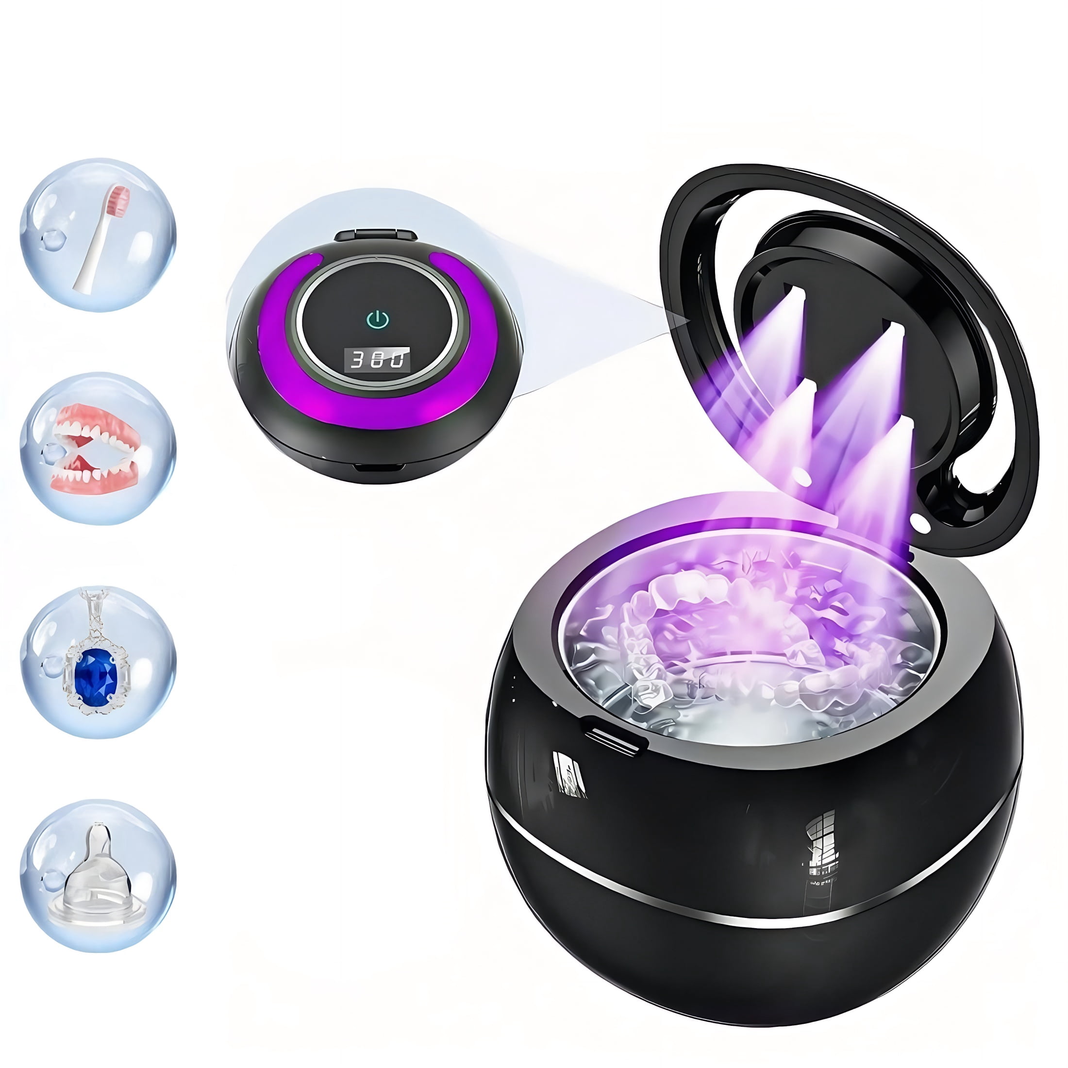 Ultrasonic Cleaner, 45khz Cleaner, UV Cleaner Machine with Digital Timer for Night Guards, Braces, Aligner, Eyeglass, Toothbrush, Jewelry(Black)