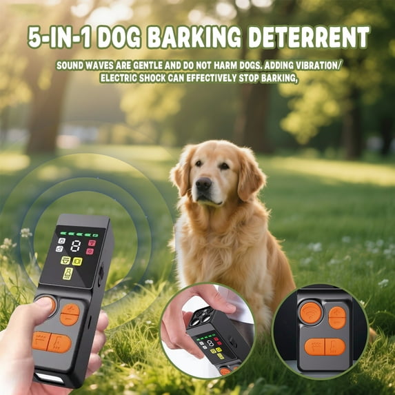 Ultrasonic Dog Deterrent, 9 Level Adjustable Anti Bark Device, 4 Head Dog Repeller, Handheld Training Tool with Flashlight